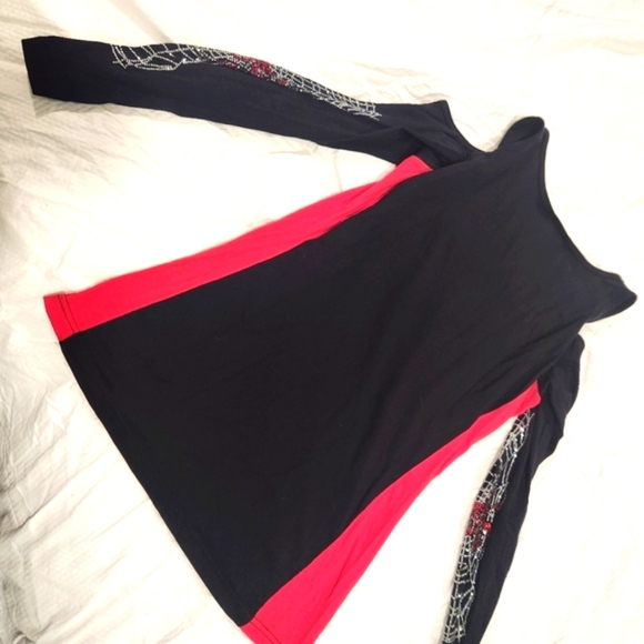 Bikers Den Stretch Open Shoulder & Neckline Bling Sleeve Spider And Web Shirt - Picture 7 of 10